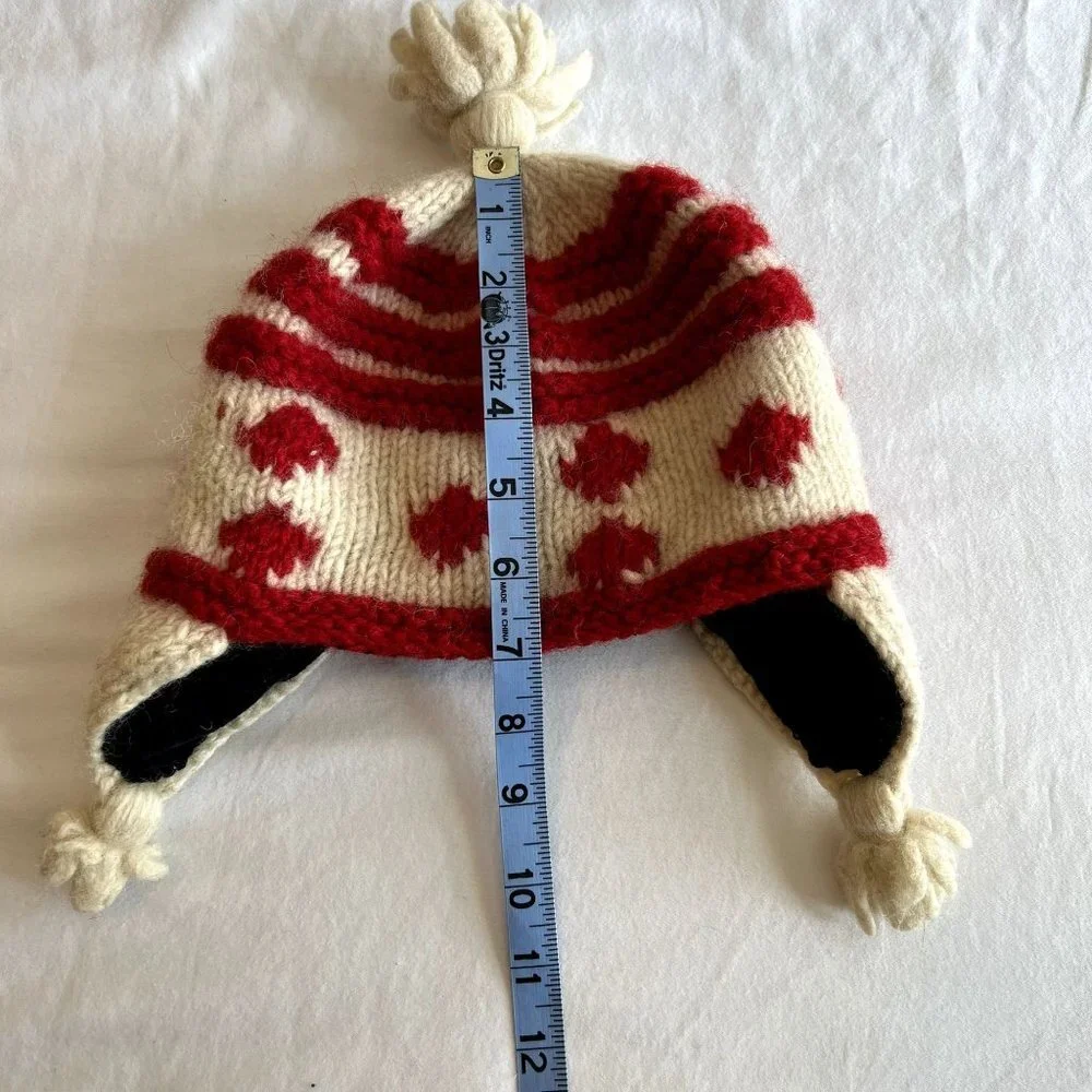 Seasons‎ of Cannon Falls wool hat-cream/red with fleece lining